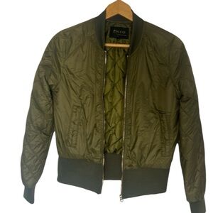 INSO Collection Olive Green Quilted Sleeves Crop Army Bomber Jacket NWOT